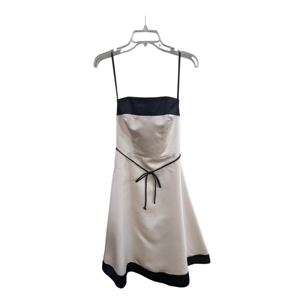White House Black Market Strapless Black and Cream Satin Dress